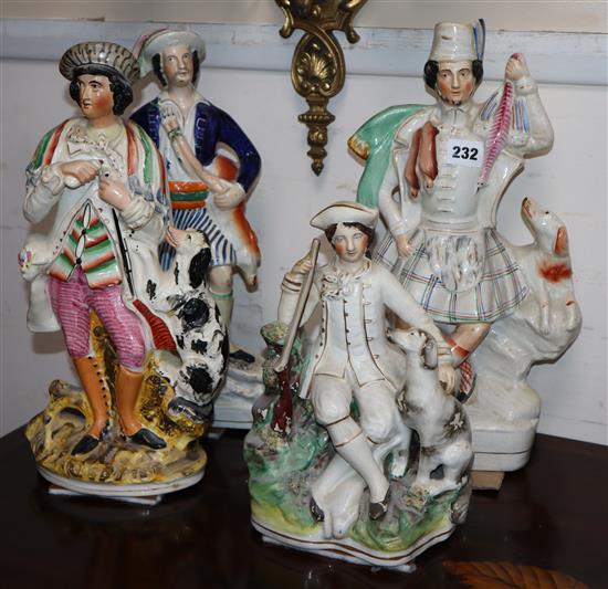 Four Staffordshire figures